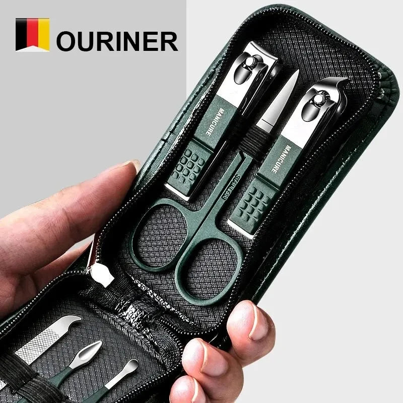 Ouriner 6-18 pçs conjuntos de manicure portátil kits de pedicure preto brilhante