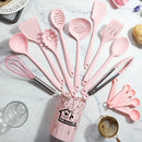 Rosa 18 pçs grau alimentício silicone cozinha panelas utensílios turner espátula colher de medição prático ferramenta cozinha conjunto