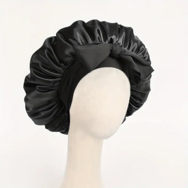 Gorro de cetim de seda ajustável Bonne para dormir gorro de cabelo com gravata para mulheres e homens
