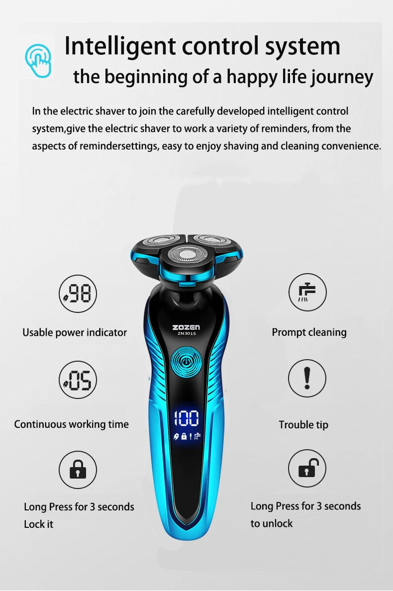 Zozen barbeador elétrico lavável recarregável máquina de barbear elétrica para homens corpo cabelo aparador de barba molhado-seco uso lavável