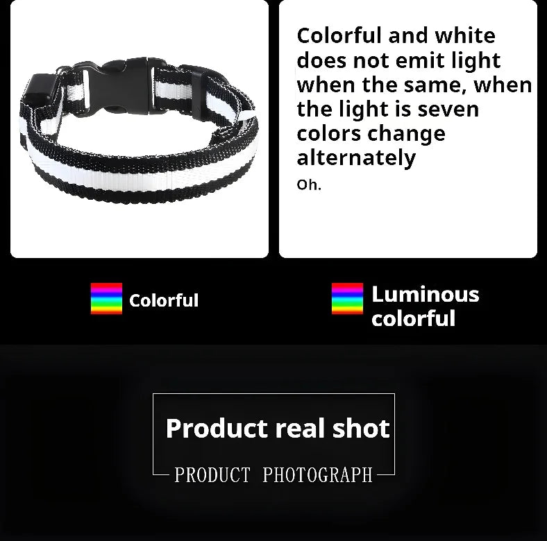Coleira de nylon led noite segurança piscando brilho no escuro coleira para cães de estimação coleira
