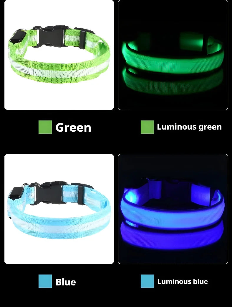 Coleira de nylon led noite segurança piscando brilho no escuro coleira para cães de estimação coleira