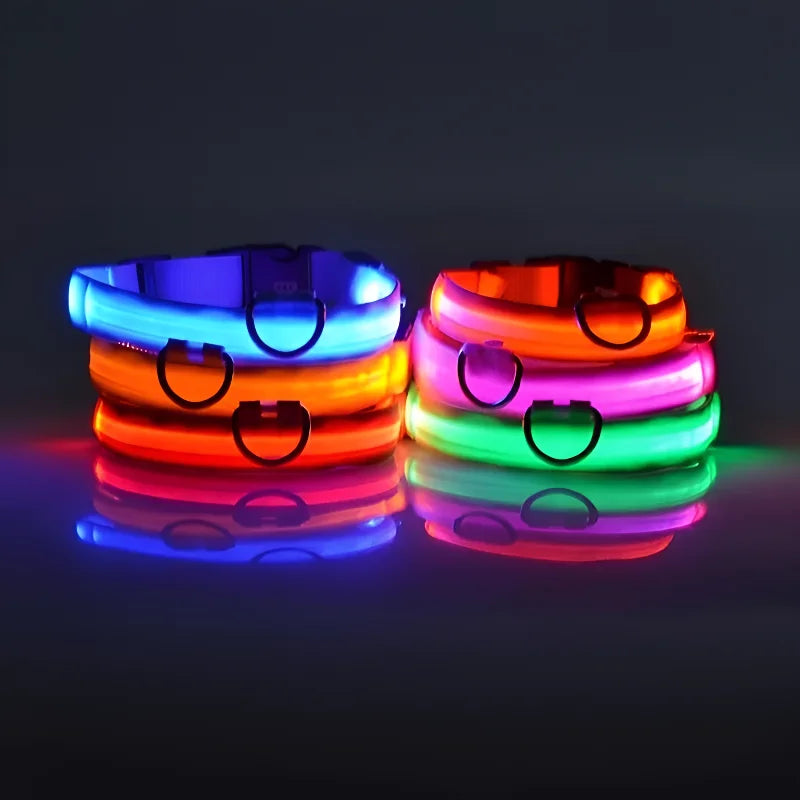 Coleira de nylon led noite segurança piscando brilho no escuro coleira para cães de estimação coleira
