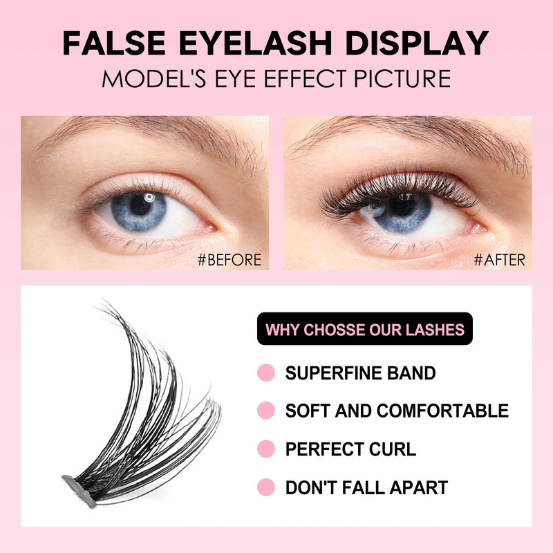 Diy kit de extensão de cílios cílios 200 peças clusters lash bond & seal