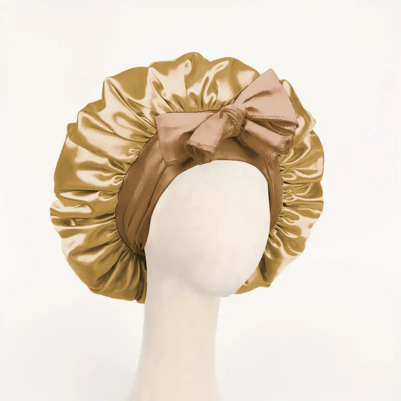 Gorro de cetim de seda ajustável Bonne para dormir gorro de cabelo com gravata para mulheres e homens