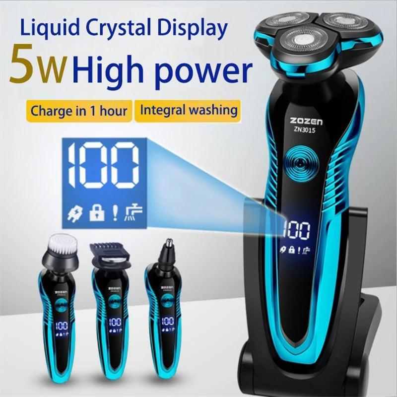 Zozen barbeador elétrico lavável recarregável máquina de barbear elétrica para homens corpo cabelo aparador de barba molhado-seco uso lavável