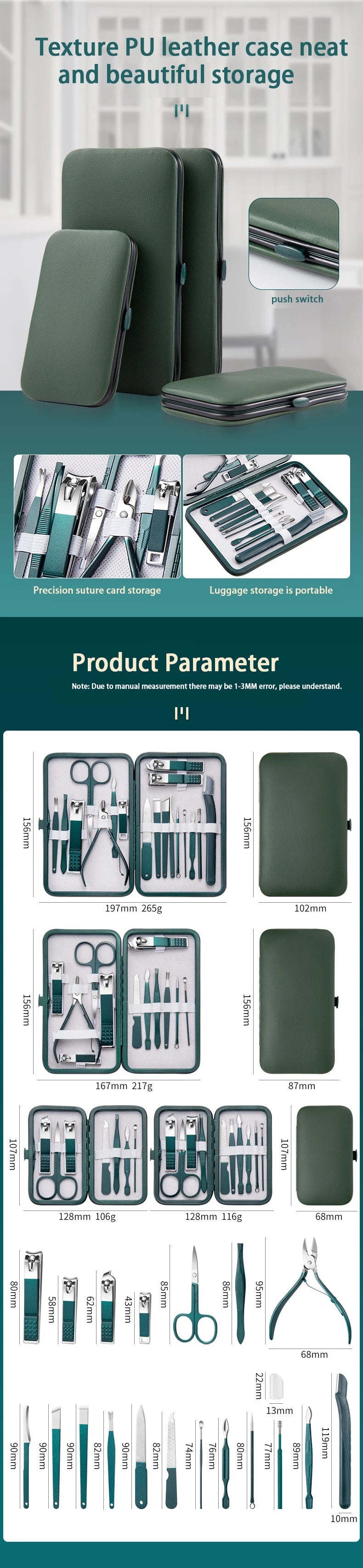 Kit profissional de cuidados com unhas com Conjunto de manicure e pedicure em aço inoxidável