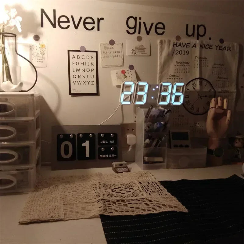 3d led relógio digital decoração de parede brilho modo noturno decoração para o quarto relógio eletrônico ajustável decoração do quarto estética