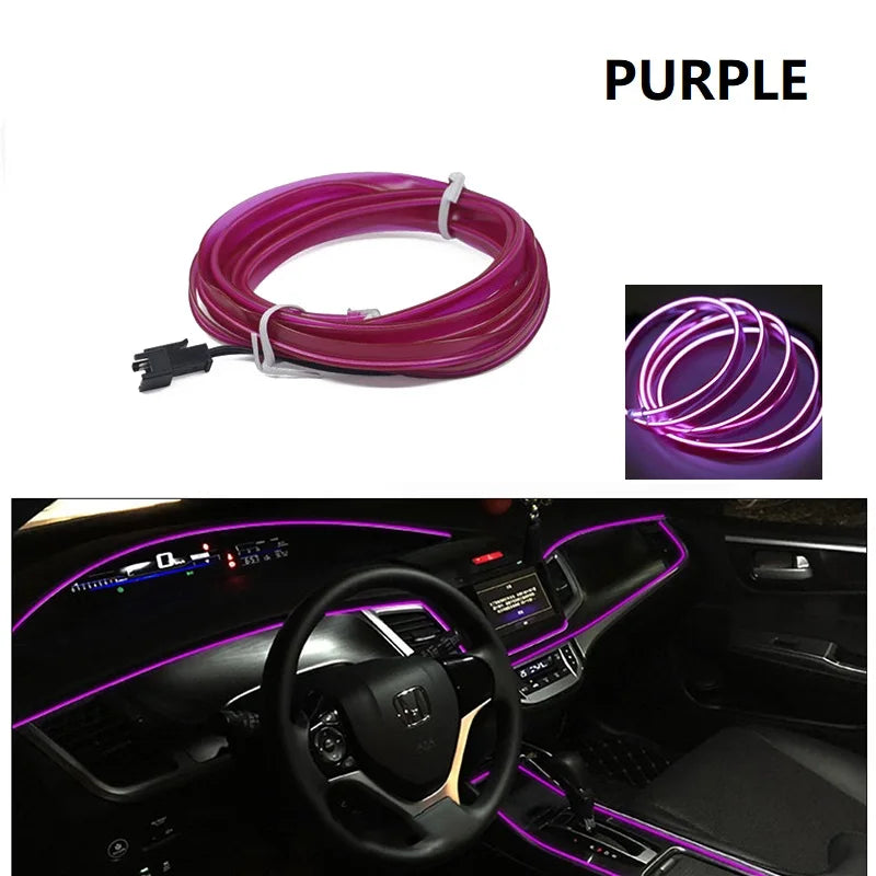 Led Interior do carro luz fria painel decorativo console auto led luzes ambientais 1/2/3/4/5m