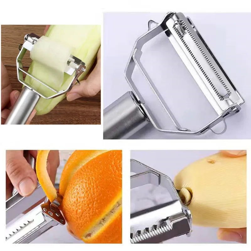 Descascador de vegetais de cozinha, aço inoxidável, descascador de cabeça dupla, multifuncional