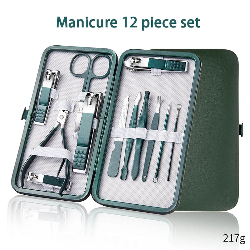 Ouriner 6-18 pçs conjuntos de manicure portátil kits de pedicure preto brilhante