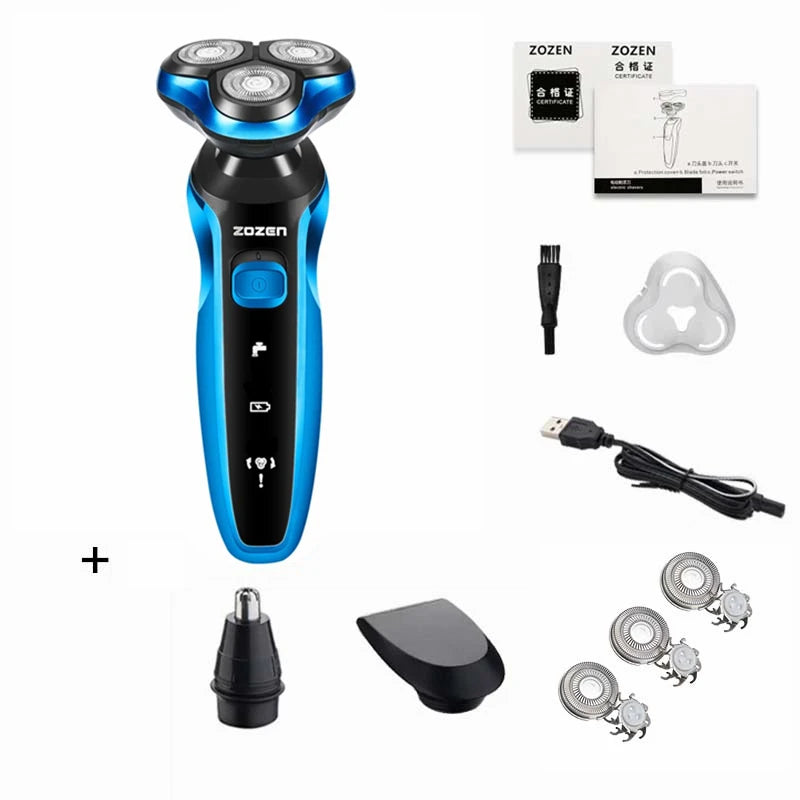 Zozen barbeador elétrico lavável recarregável máquina de barbear elétrica para homens corpo cabelo aparador de barba molhado-seco uso lavável