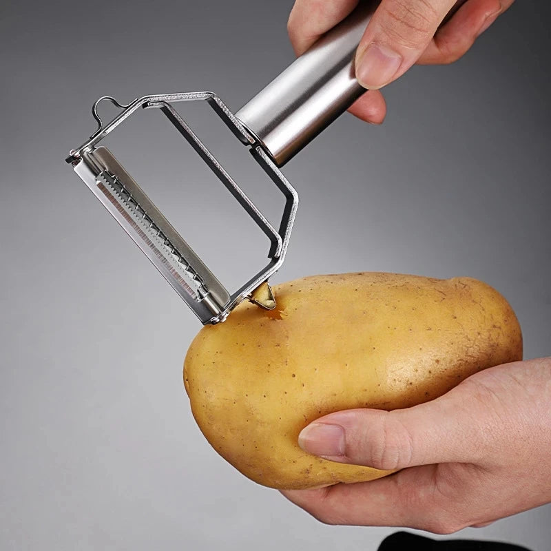 Descascador de vegetais de cozinha, aço inoxidável, descascador de cabeça dupla, multifuncional