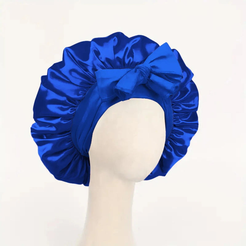 Gorro de cetim de seda ajustável Bonne para dormir gorro de cabelo com gravata para mulheres e homens
