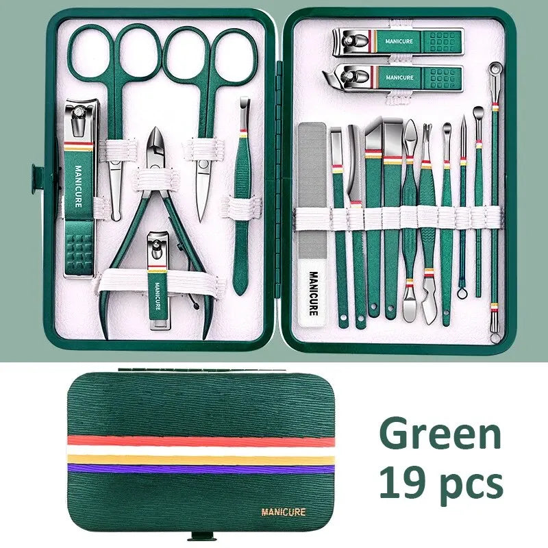 Ouriner 6-18 pçs conjuntos de manicure portátil kits de pedicure preto brilhante