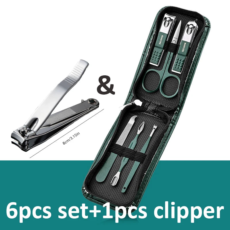 Ouriner 6-18 pçs conjuntos de manicure portátil kits de pedicure preto brilhante