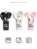 Rosa 18 pçs grau alimentício silicone cozinha panelas utensílios turner espátula colher de medição prático ferramenta cozinha conjunto