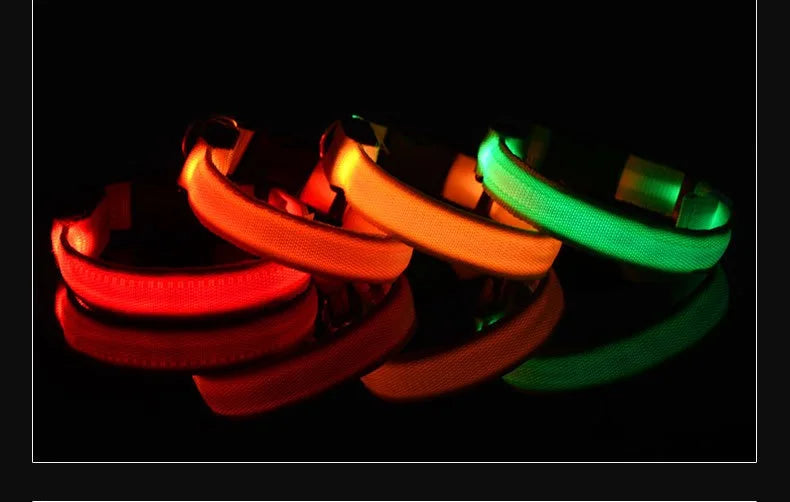Coleira de nylon led noite segurança piscando brilho no escuro coleira para cães de estimação coleira