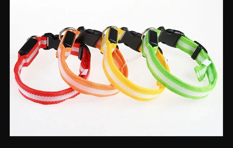 Coleira de nylon led noite segurança piscando brilho no escuro coleira para cães de estimação coleira