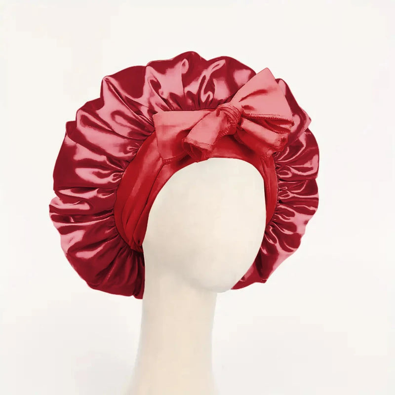 Gorro de cetim de seda ajustável Bonne para dormir gorro de cabelo com gravata para mulheres e homens