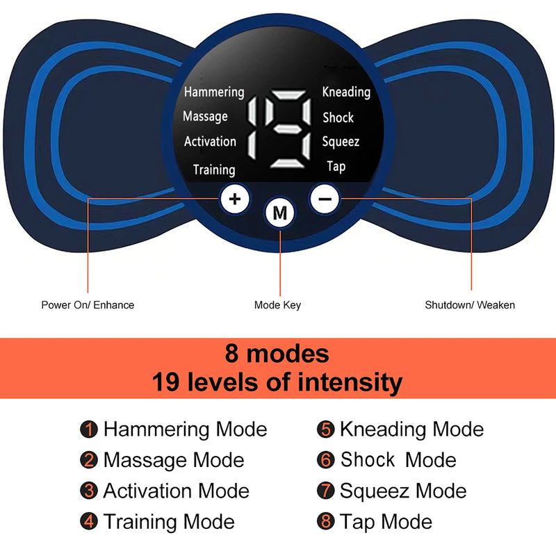 Massageador de pescoço mini massagem elétrica do pescoço ems cervical volta vértebra massagem remendo 8 modos aliviar relaxar ferramentas de fadiga muscular
