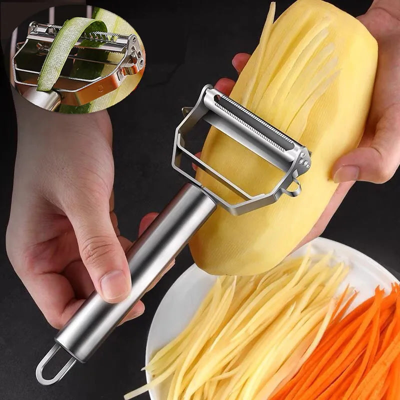 Descascador de vegetais de cozinha, aço inoxidável, descascador de cabeça dupla, multifuncional